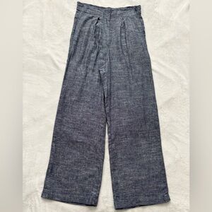 MAX STUDIO Wide Leg Pleated Blue Linen Blend Trousers--NWT--S